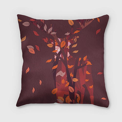 Подушка квадратная Осенний олень с птицей / 3D-принт – фото 2