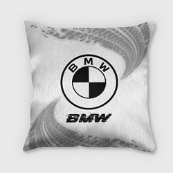 Подушка квадратная BMW speed на светлом фоне со следами шин, цвет: 3D-принт