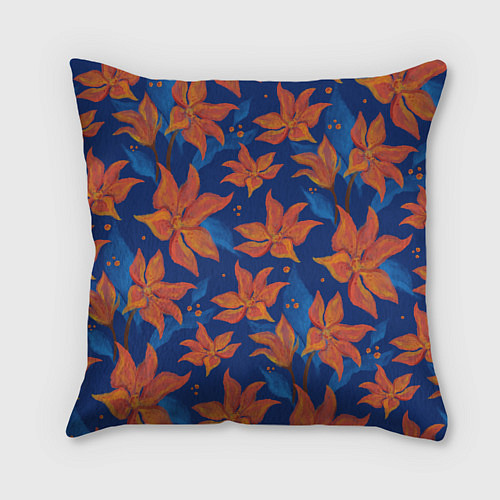 Подушка квадратная Осенние абстрактные цветы / 3D-принт – фото 2