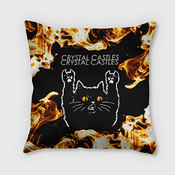 Подушка квадратная Crystal Castles рок кот и огонь, цвет: 3D-принт