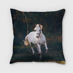 Подушка квадратная Скачущая белая лошадь, цвет: 3D-принт