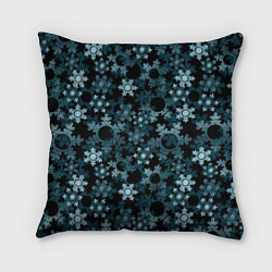 Подушка квадратная Новогодний рождественский темно синий узор со снеж, цвет: 3D-принт