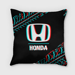 Подушка квадратная Значок Honda в стиле glitch на темном фоне, цвет: 3D-принт