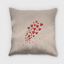 Подушка квадратная Поляна из рассыпанных алых сердечек, цвет: 3D-принт