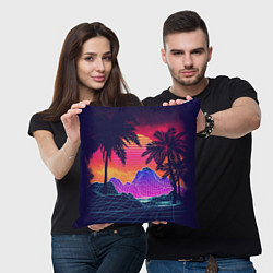 Подушка квадратная Тропический остров с пальмами ретро иллюстрация, цвет: 3D-принт — фото 2