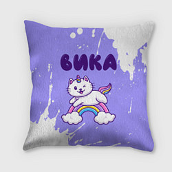 Подушка квадратная Вика кошка единорожка, цвет: 3D-принт