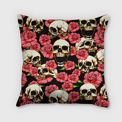 Подушка квадратная Черепа и розы, цвет: 3D-принт