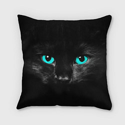 Подушка квадратная Чёрный кот с бирюзовыми глазами, цвет: 3D-принт