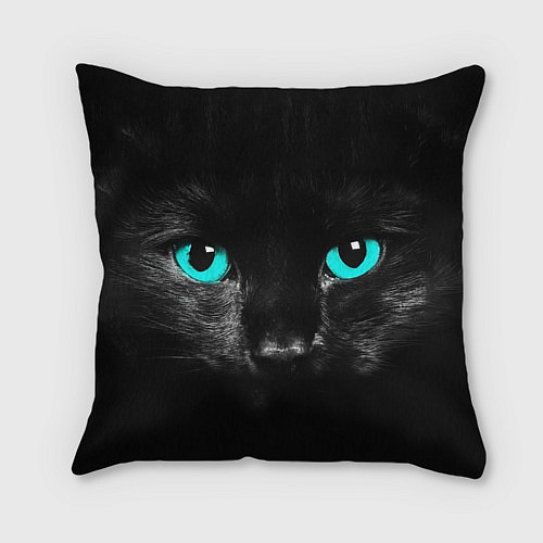 Подушка квадратная Чёрный кот с бирюзовыми глазами / 3D-принт – фото 2
