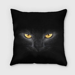 Подушка квадратная Чёрная кошка с оранжевыми глазами, цвет: 3D-принт