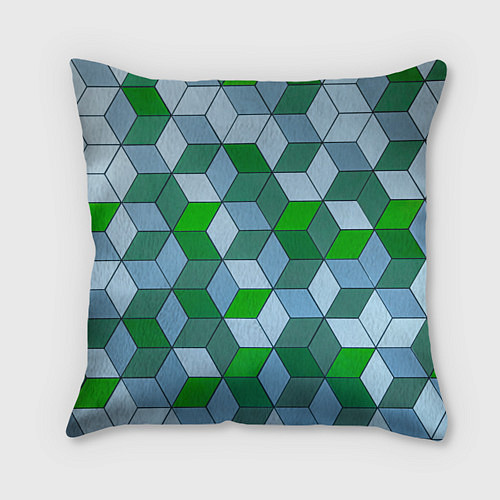 Подушка квадратная Зелёные и серые абстрактные кубы с оптической иллю / 3D-принт – фото 2