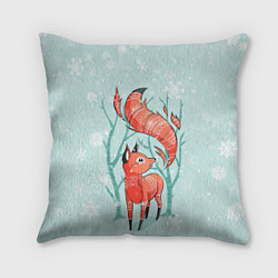Подушка квадратная Лисица в снежном лесу, цвет: 3D-принт