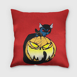 Подушка квадратная Halloween - тыква и кот, цвет: 3D-принт