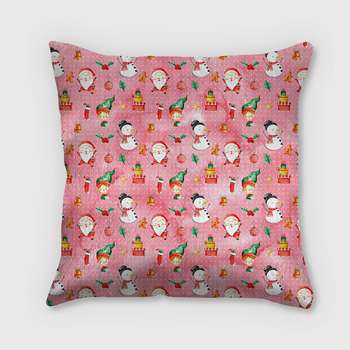 Подушка квадратная Новый год - снеговики / 3D-принт – фото 2