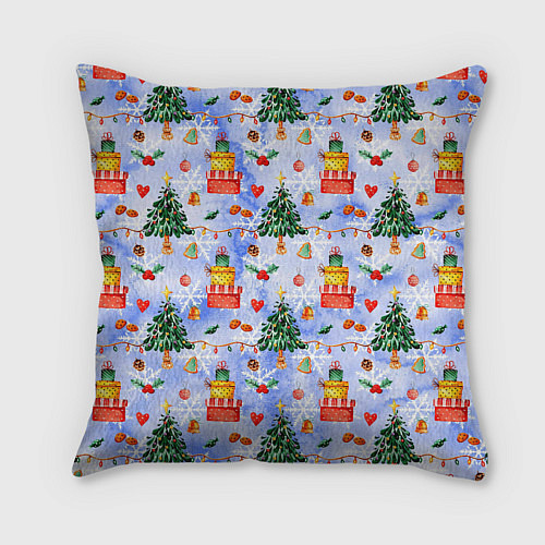 Подушка квадратная Новый год - елки и подарки / 3D-принт – фото 2