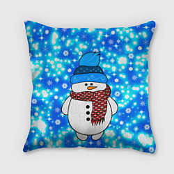 Подушка квадратная Снеговик в шапке, цвет: 3D-принт