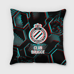 Подушка квадратная Club Brugge FC в стиле glitch на темном фоне, цвет: 3D-принт