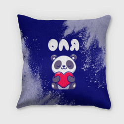 Подушка квадратная Оля панда с сердечком, цвет: 3D-принт