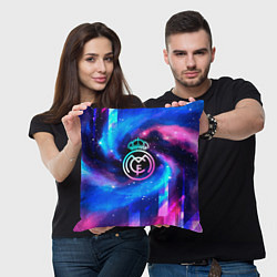 Подушка квадратная Real Madrid неоновый космос, цвет: 3D-принт — фото 2