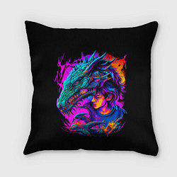 Подушка квадратная Дракон и девушка - поп арт, цвет: 3D-принт