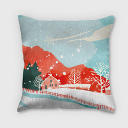 Подушка квадратная Зимние новогодние горы, цвет: 3D-принт