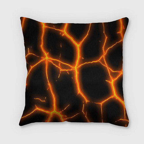 Подушка квадратная Оранжевые неоновые трещины / 3D-принт – фото 2