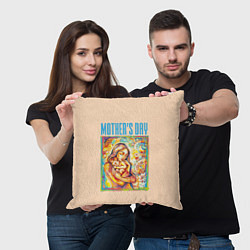 Подушка квадратная Mothers Day - дитя с матерью, цвет: 3D-принт — фото 2