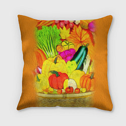 Подушка квадратная Плетеная корзина, полная фруктов и овощей, цвет: 3D-принт