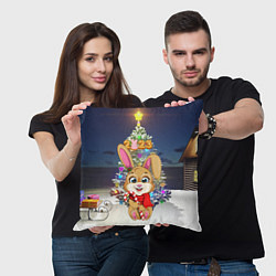 Подушка квадратная Зайчик под новогодней елочкой, цвет: 3D-принт — фото 2