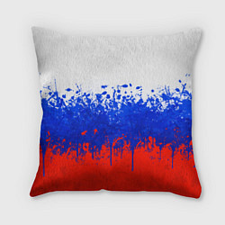 Подушка квадратная Флаг России с горизонтальными подтёками, цвет: 3D-принт