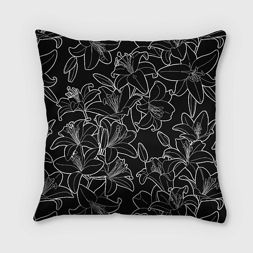 Подушка квадратная Нежные цветы - лилии: черно белыи / 3D-принт – фото 2