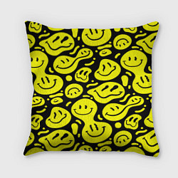 Подушка квадратная Кислотный желтый смайлик, цвет: 3D-принт