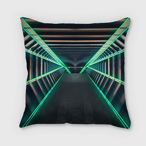 Подушка квадратная Неоновые фонари на космическом коридоре / 3D-принт – фото 2