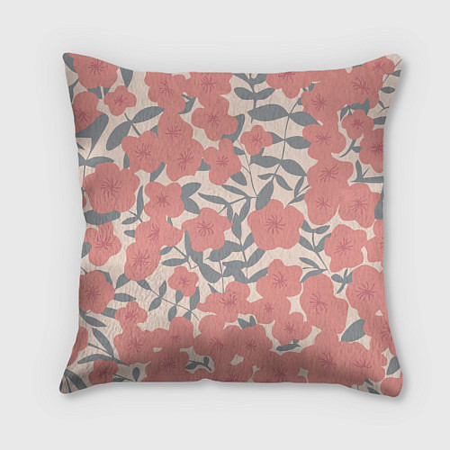 Подушка квадратная Узор из красных цветов / 3D-принт – фото 2