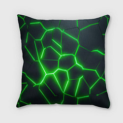 Подушка квадратная Зелёные неоновые плиты, цвет: 3D-принт