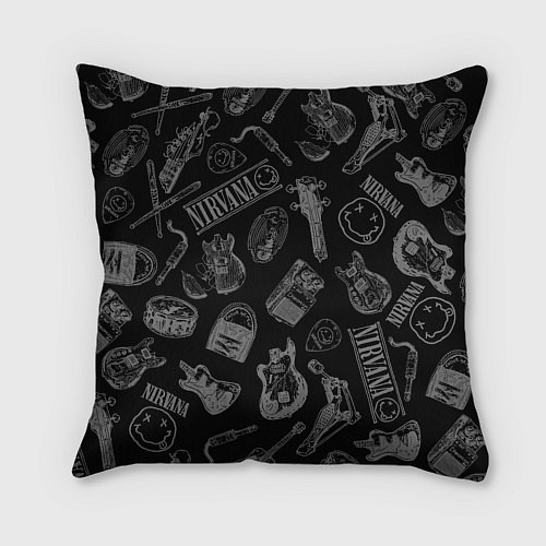 Подушка квадратная Nirvana crash guitar black / 3D-принт – фото 2