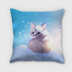 Подушка квадратная Заснеженный котик, цвет: 3D-принт