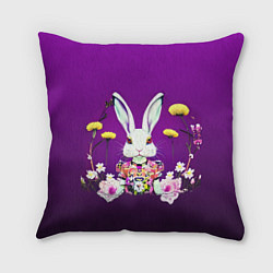 Подушка квадратная Кролик с одуванчиками, цвет: 3D-принт