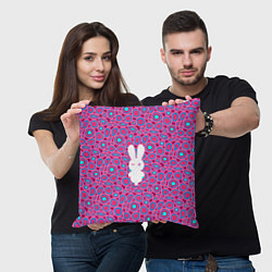 Подушка квадратная Белый кролик на розовом - символ 2023, цвет: 3D-принт — фото 2
