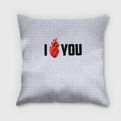 Подушка квадратная I love you - сердце, цвет: 3D-принт