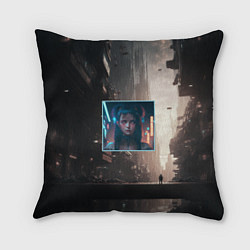 Подушка квадратная Девушка во мраке киберпанк города, цвет: 3D-принт
