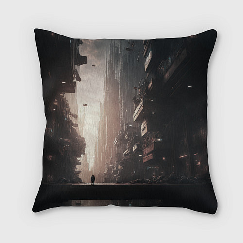 Подушка квадратная Девушка во мраке киберпанк города / 3D-принт – фото 2