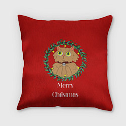 Подушка квадратная Christmas cat with a garland, цвет: 3D-принт