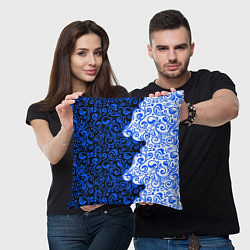 Подушка квадратная Синие узоры, цвет: 3D-принт — фото 2