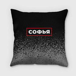 Подушка квадратная Софья - в красной рамке на темном, цвет: 3D-принт
