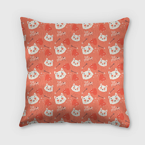 Подушка квадратная Паттерн кот на персиковом фоне / 3D-принт – фото 2