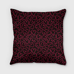 Подушка квадратная Розовые сердечки на темном фоне, цвет: 3D-принт