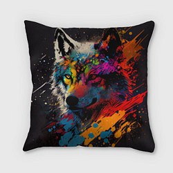 Подушка квадратная Волк, яркие цвета, цвет: 3D-принт