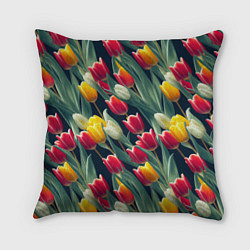 Подушка квадратная Много тюльпанов, цвет: 3D-принт