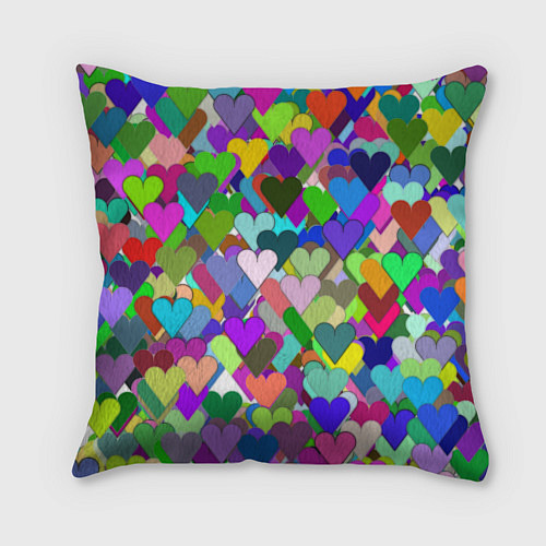 Подушка квадратная Орнамент из разноцветных сердечек - валентинка / 3D-принт – фото 2